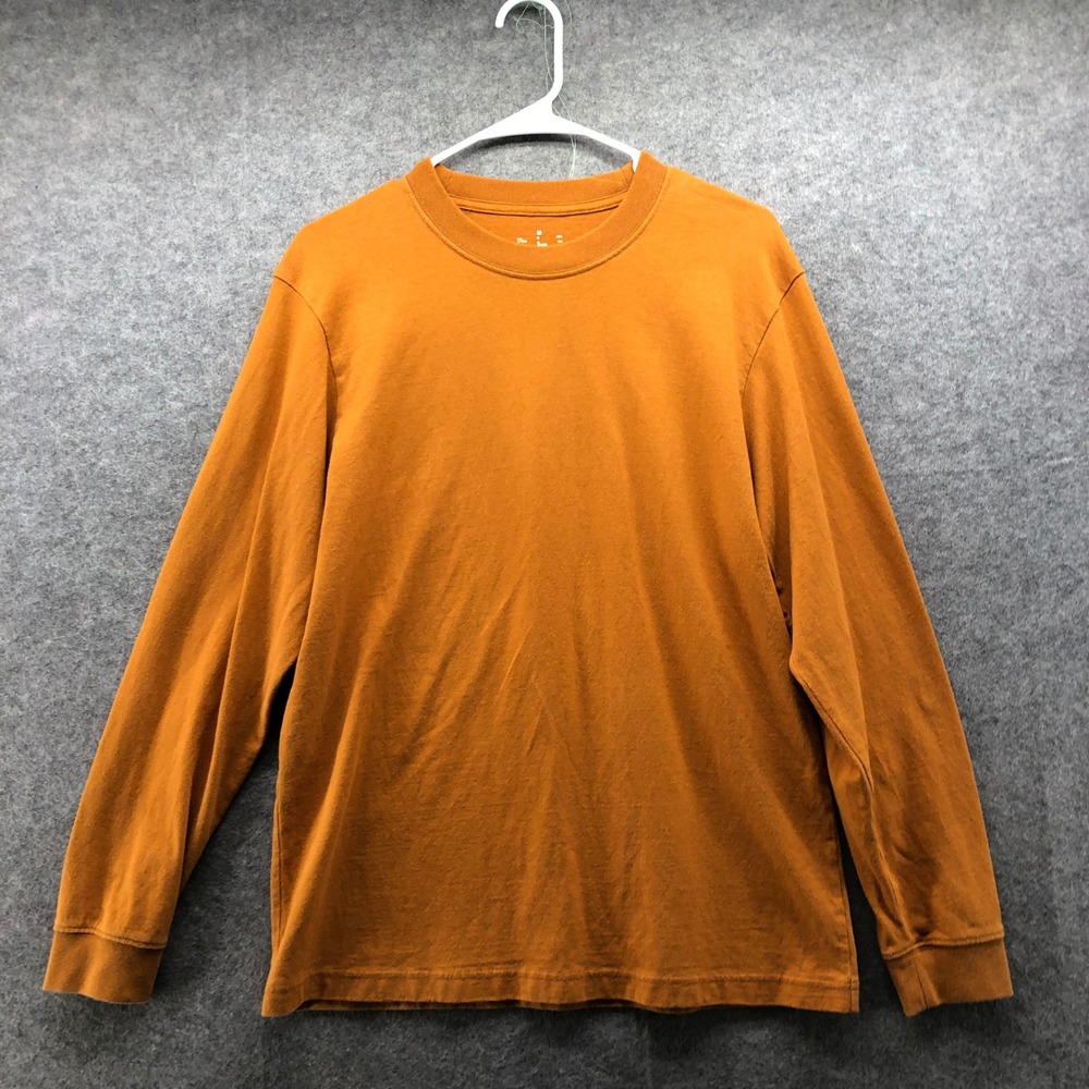 MUJI Washed Cotton Long Sleeve T-Shirt Mustard Yellow Rust Minimalist Mens M
